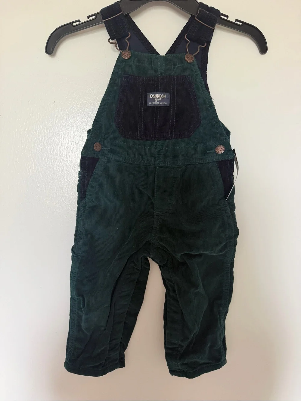 OshKosh B'gosh Dark Green Corduroy Overalls with Navy Trim